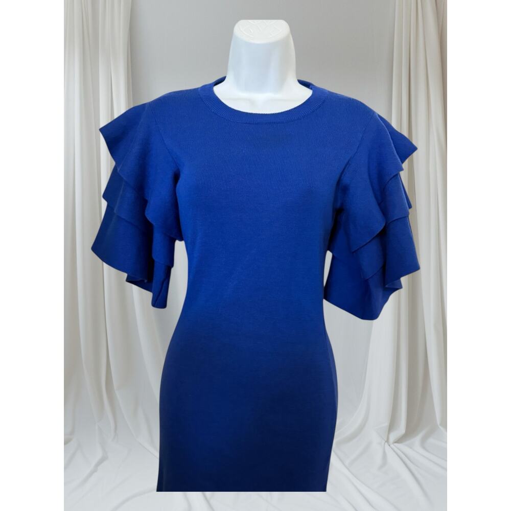 SETTLEDOWN Blue Layered Flutter Sleeve Bodycon Dress Large